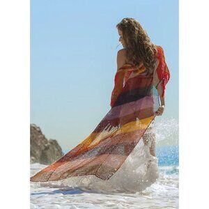 Free People X Anna Kosturova Crochet Marsala Stripe Hooded Maxi Vest XS S NWT